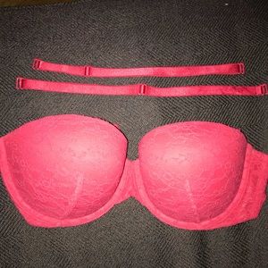 Red VS strapless push up lace bra